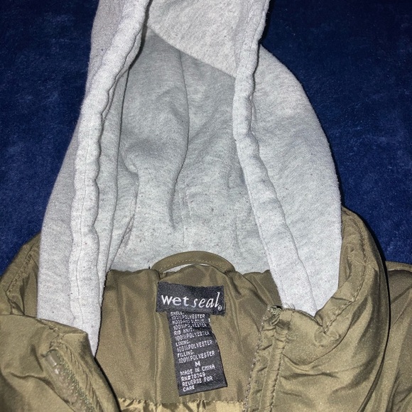 Wet seal hoodie styled with a “vest” detail, olive green and grey, size medium - Picture 3 of 4